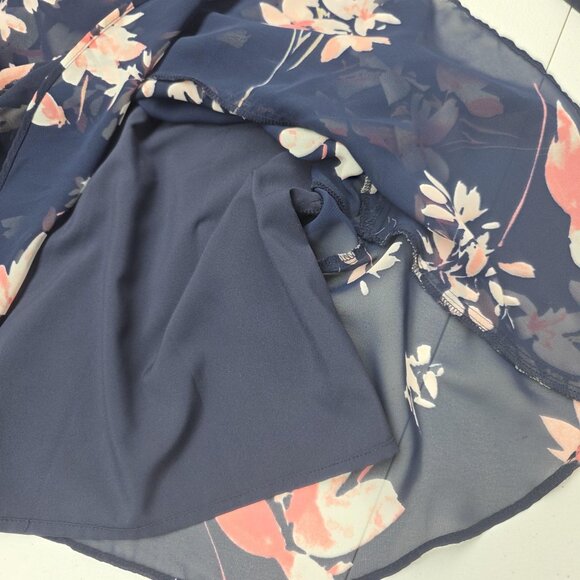 Eliza J Dress Womens 18W Navy Blue Floral Chiffon Long Sleeve Ruffle Hem Shift - Picture 10 of 16